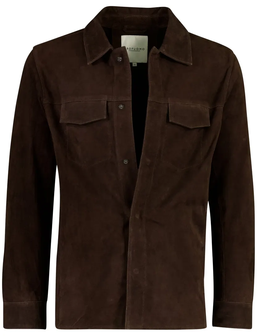 Overshirt Profuomo bruin geitenleer wijde fit