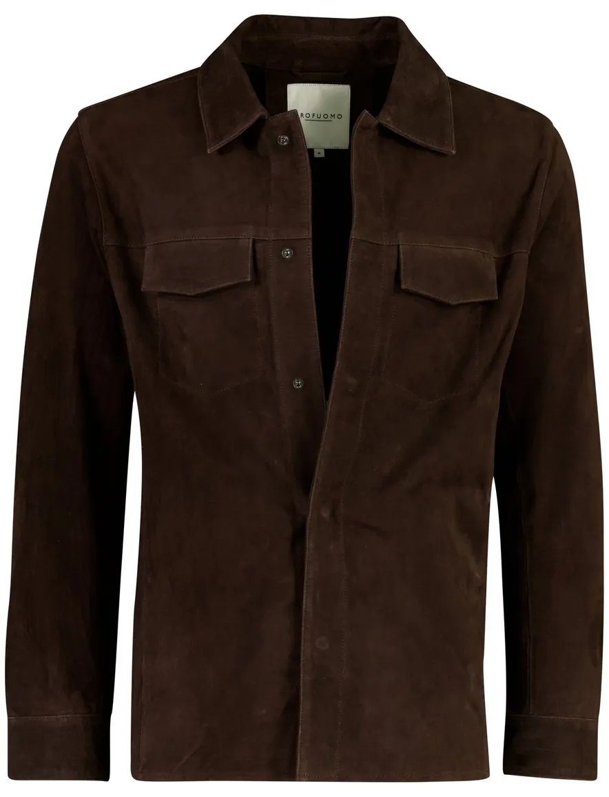 Profuomo overshirt in bruin geitenleer met borstzak