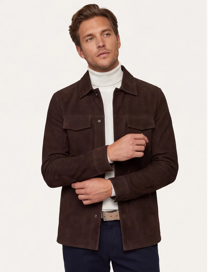 Overshirt Profuomo bruin OVERSHIRT PB SUEDE D.BROW