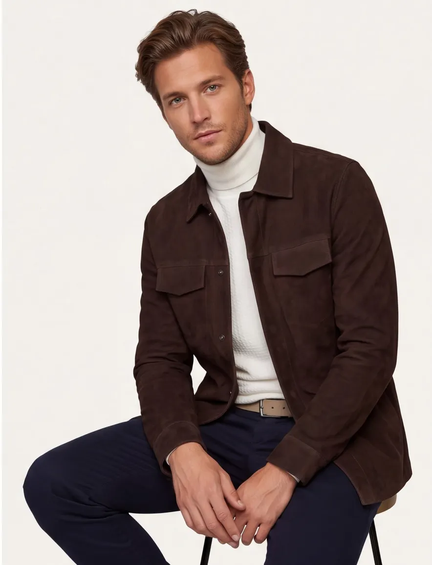 Overshirt Profuomo bruin OVERSHIRT PB SUEDE D.BROW