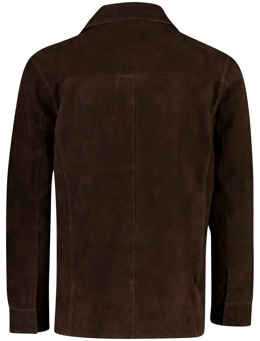 Overshirt Profuomo bruin geitenleer wijde fit