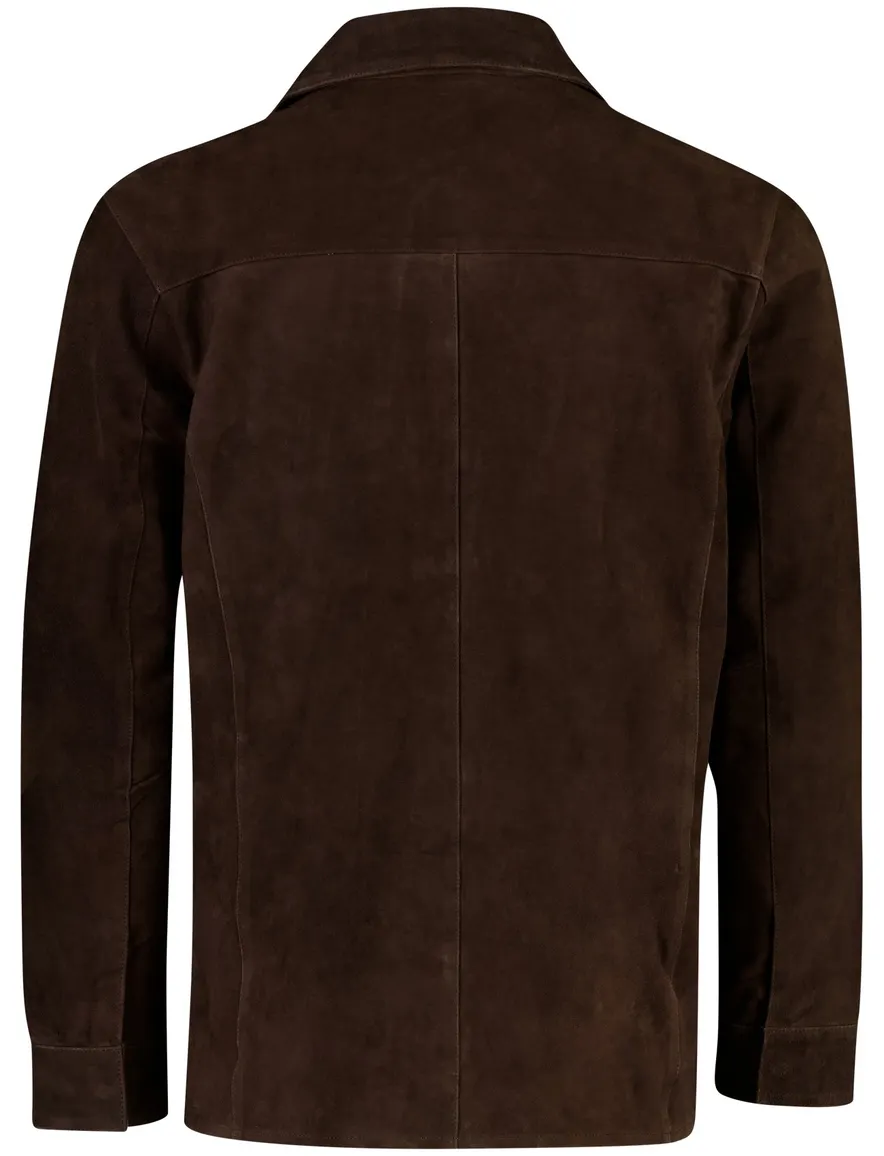 Profuomo overshirt in bruin geitenleer met borstzak