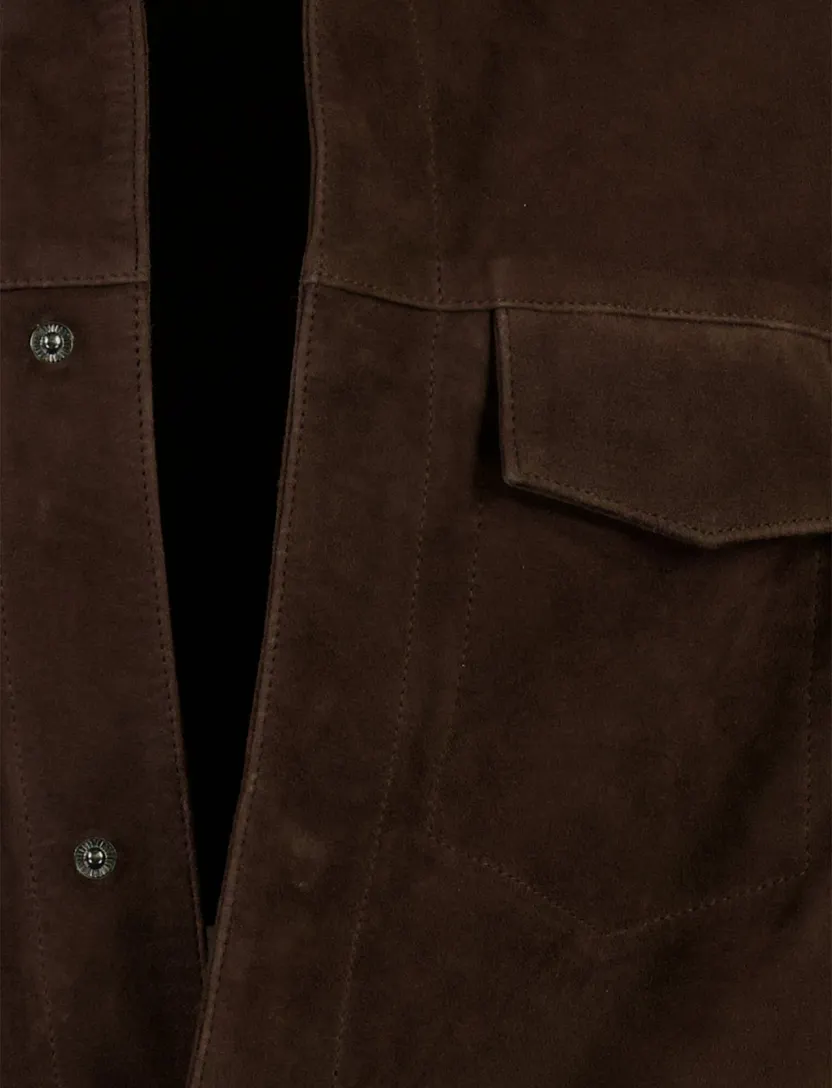 Overshirt Profuomo bruin geitenleer wijde fit
