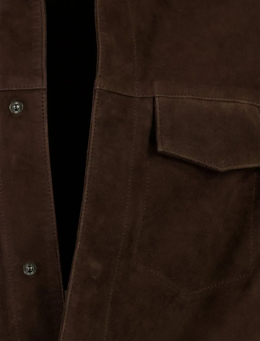 Profuomo overshirt in bruin geitenleer met borstzak