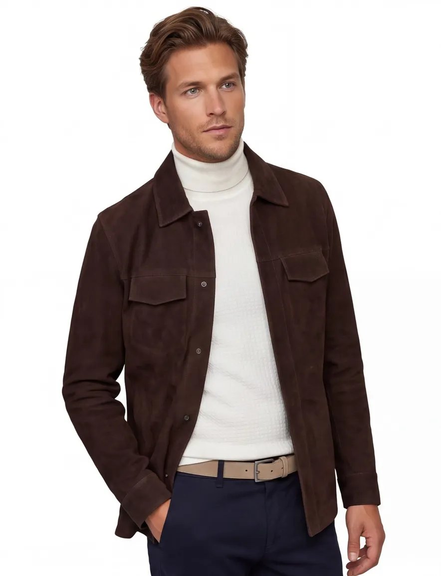Overshirt Profuomo bruin OVERSHIRT PB SUEDE D.BROW