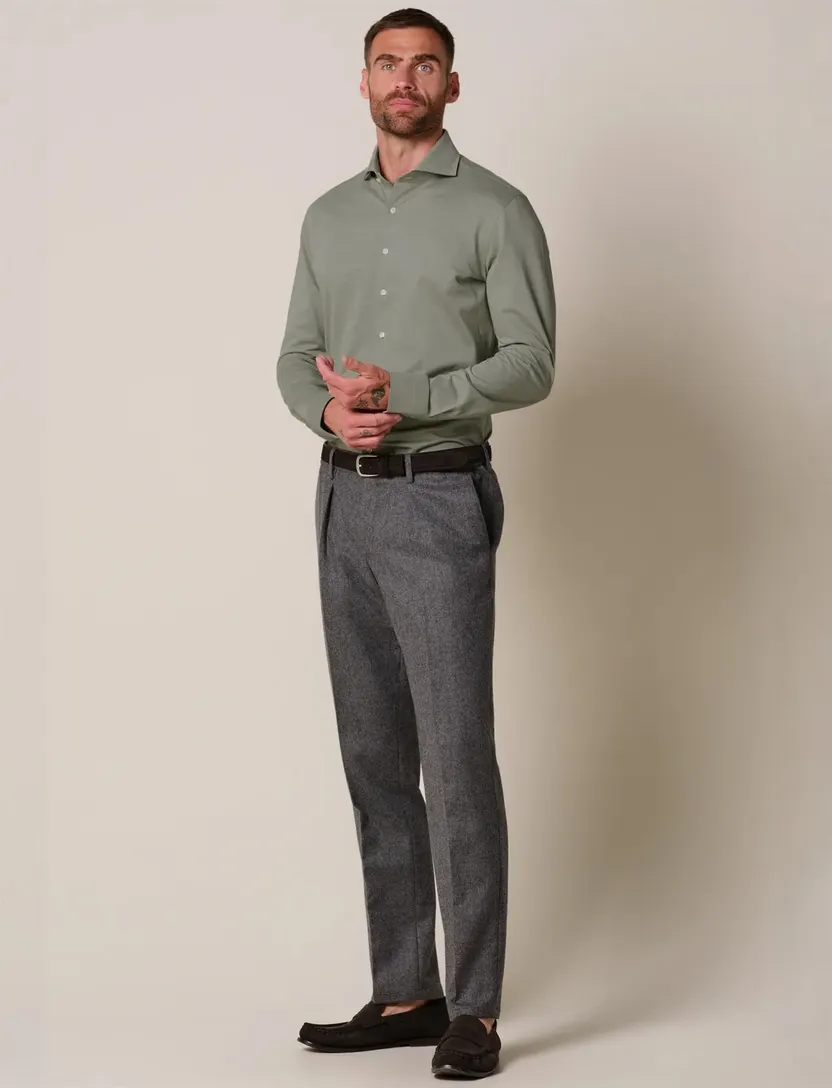 Profuomo Japanese Knitted overhemd mint groen gemêleerd