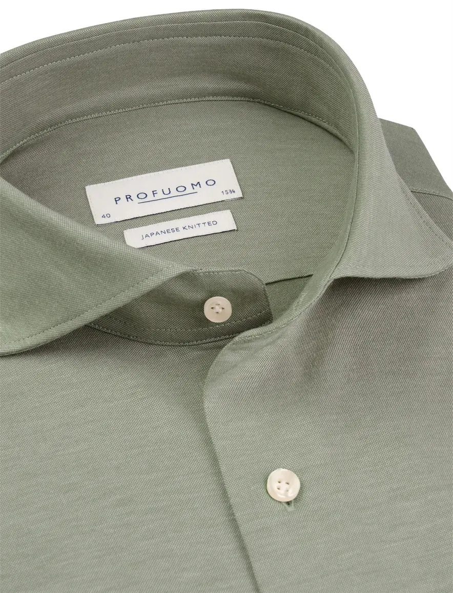 Profuomo Japanese Knitted overhemd mint groen gemêleerd