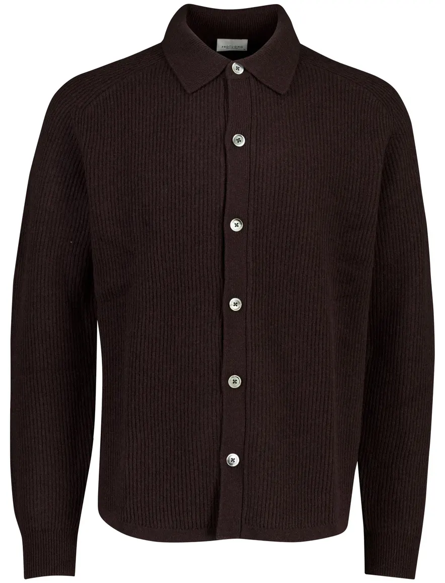 Profuomo vest bruin gestreept gebreid