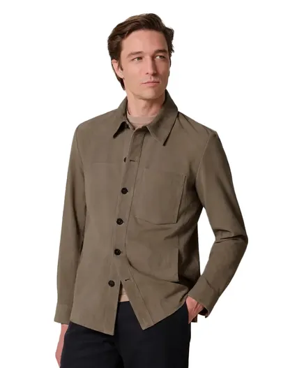 Profuomo Profuomo overshirt khaki leer met borstzak