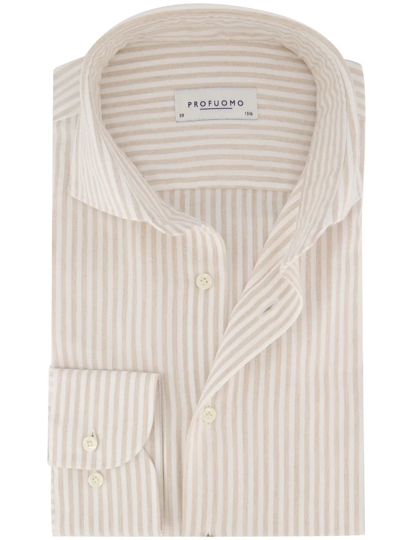 Overhemd Profuomo beige katoen