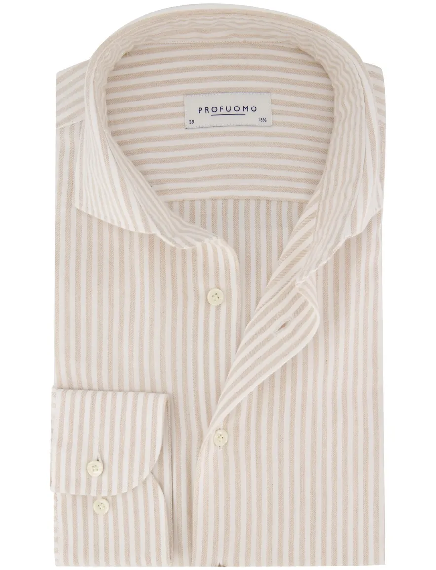 Profuomo overhemd beige gestreept
