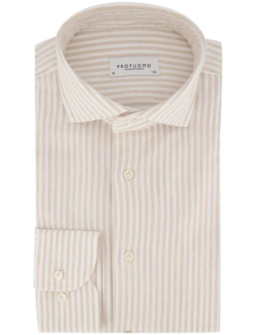 Overhemd Profuomo beige katoen