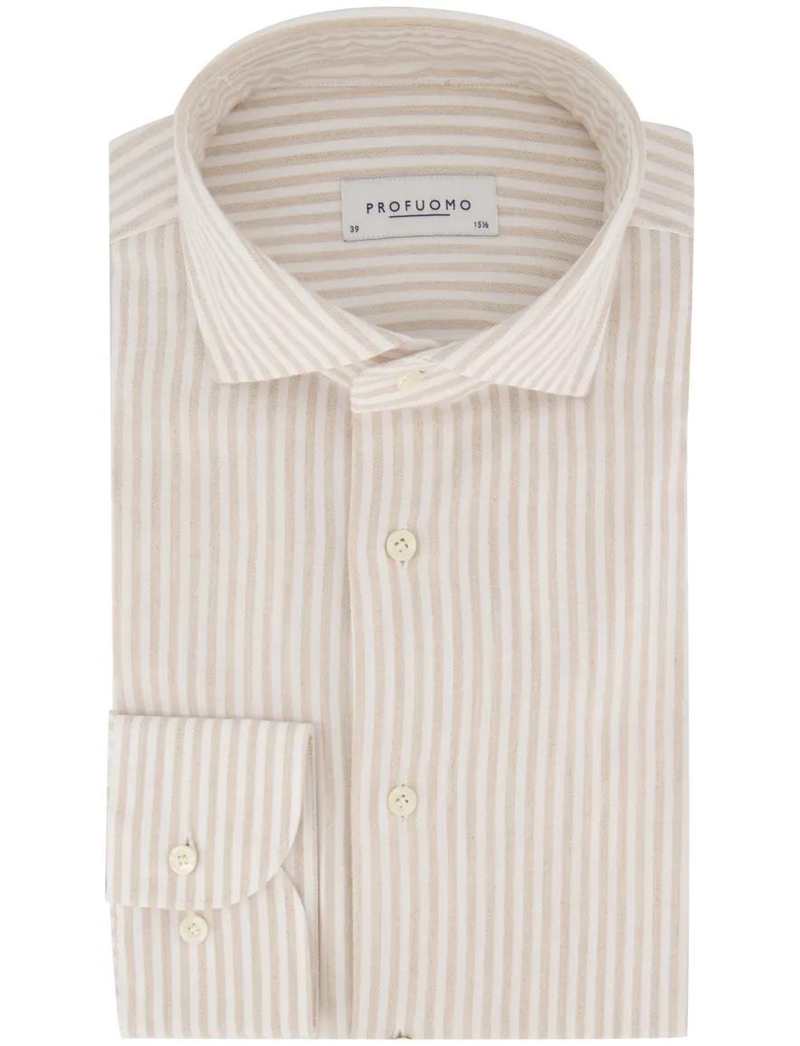 Profuomo overhemd beige gestreept