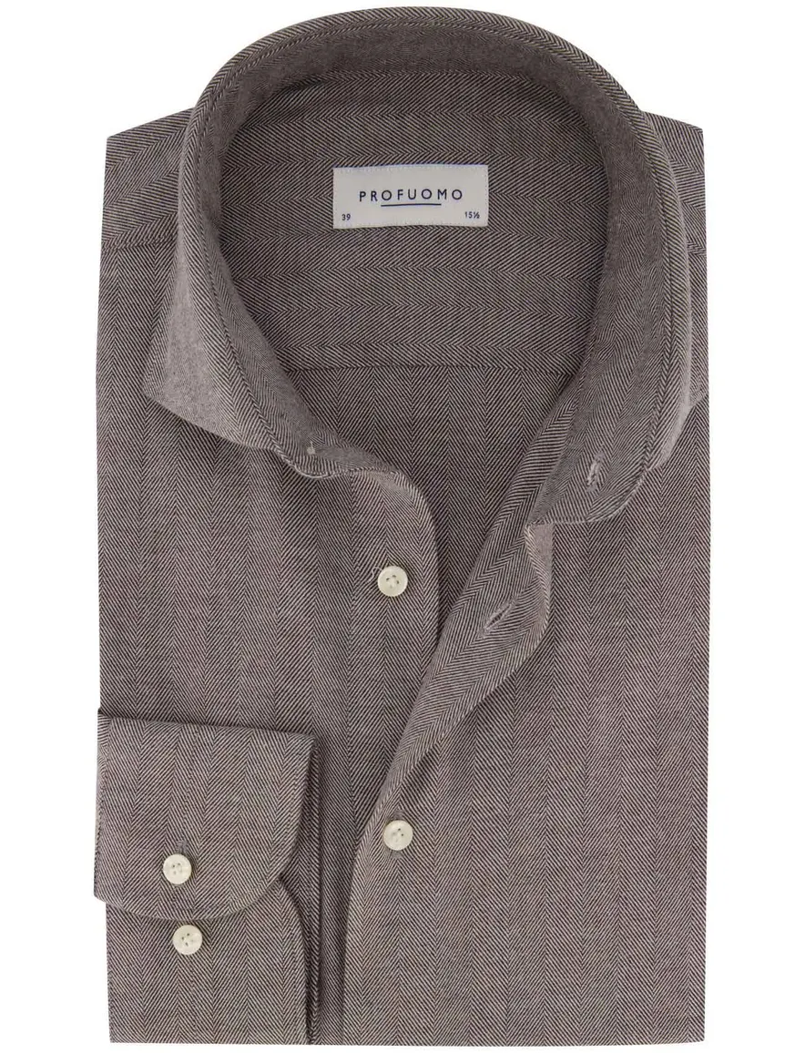 Overhemd Profuomo grijs SHIRT CUTAWAY SF BROWN