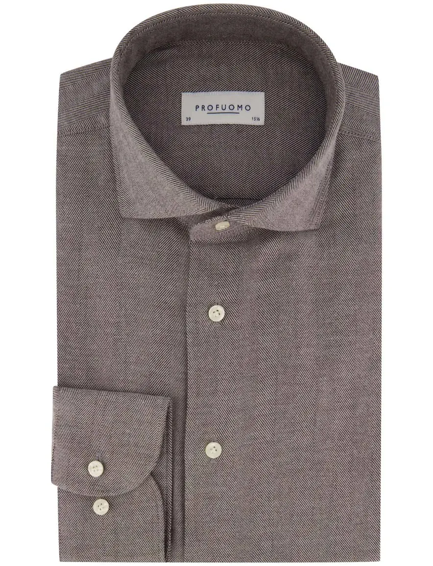 Overhemd Profuomo grijs SHIRT CUTAWAY SF BROWN