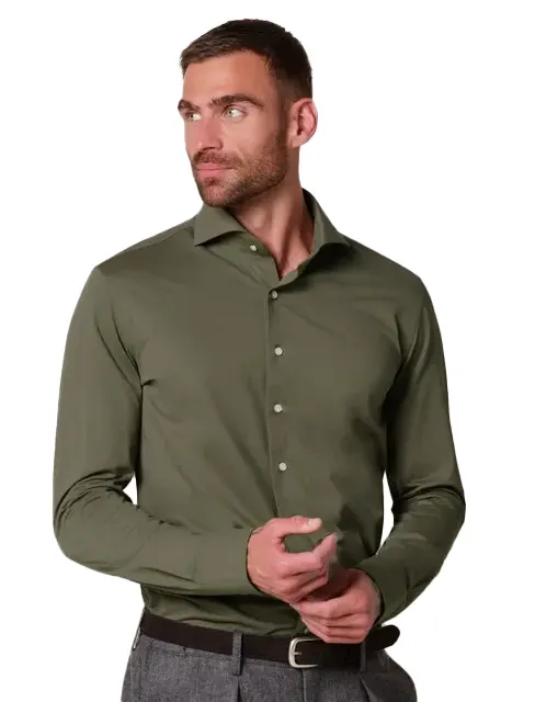 Profuomo Japanese Knitted overhemd donkergroen
