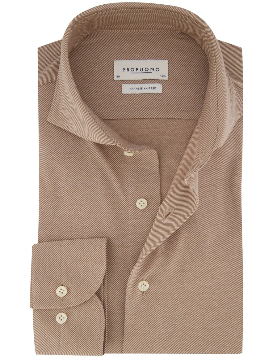 Overhemd Profuomo bruin SHIRT X-CUTAWAY SF COGNAC