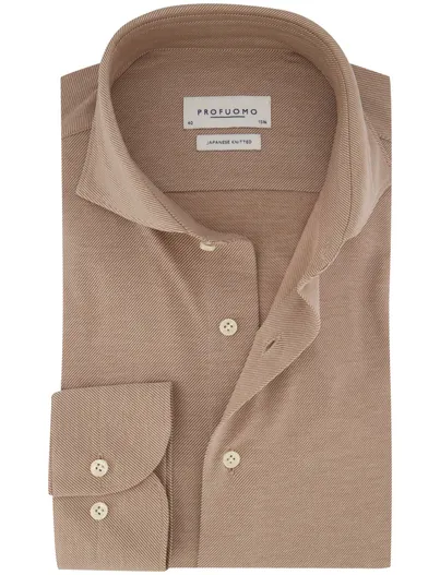 Profuomo Profuomo Japanese Knitted bruin gestreept overhemd