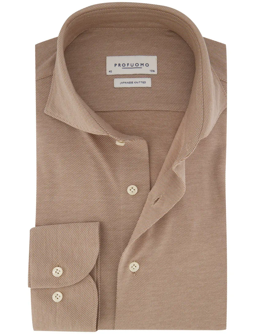 Profuomo Japanese Knitted bruin slim fit overhemd