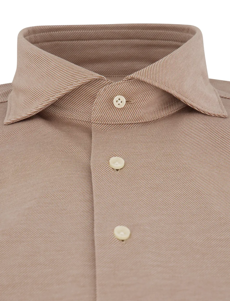 Profuomo Japanese Knitted bruin gestreept overhemd