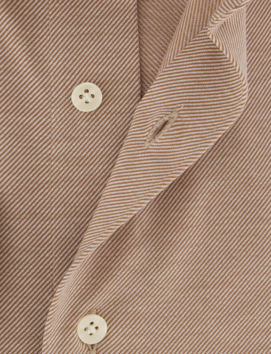 Profuomo Japanese Knitted bruin gestreept overhemd