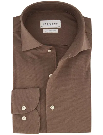 Profuomo Knitted overhemd Profuomo bruin SHIRT ONE PIECE SF TAUPE