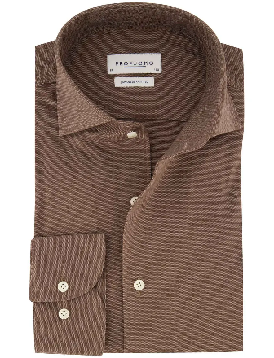 Overhemd Profuomo bruin SHIRT ONE PIECE SF TAUPE