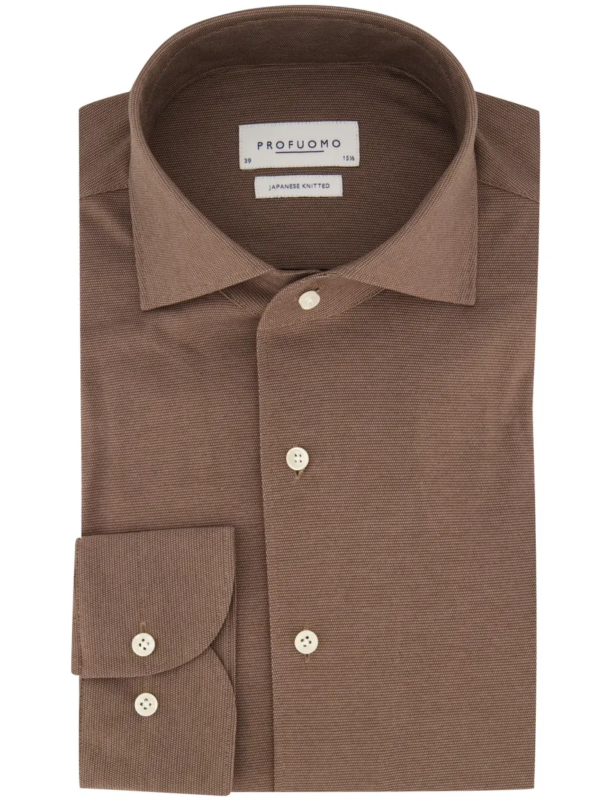 Overhemd Profuomo bruin SHIRT ONE PIECE SF TAUPE