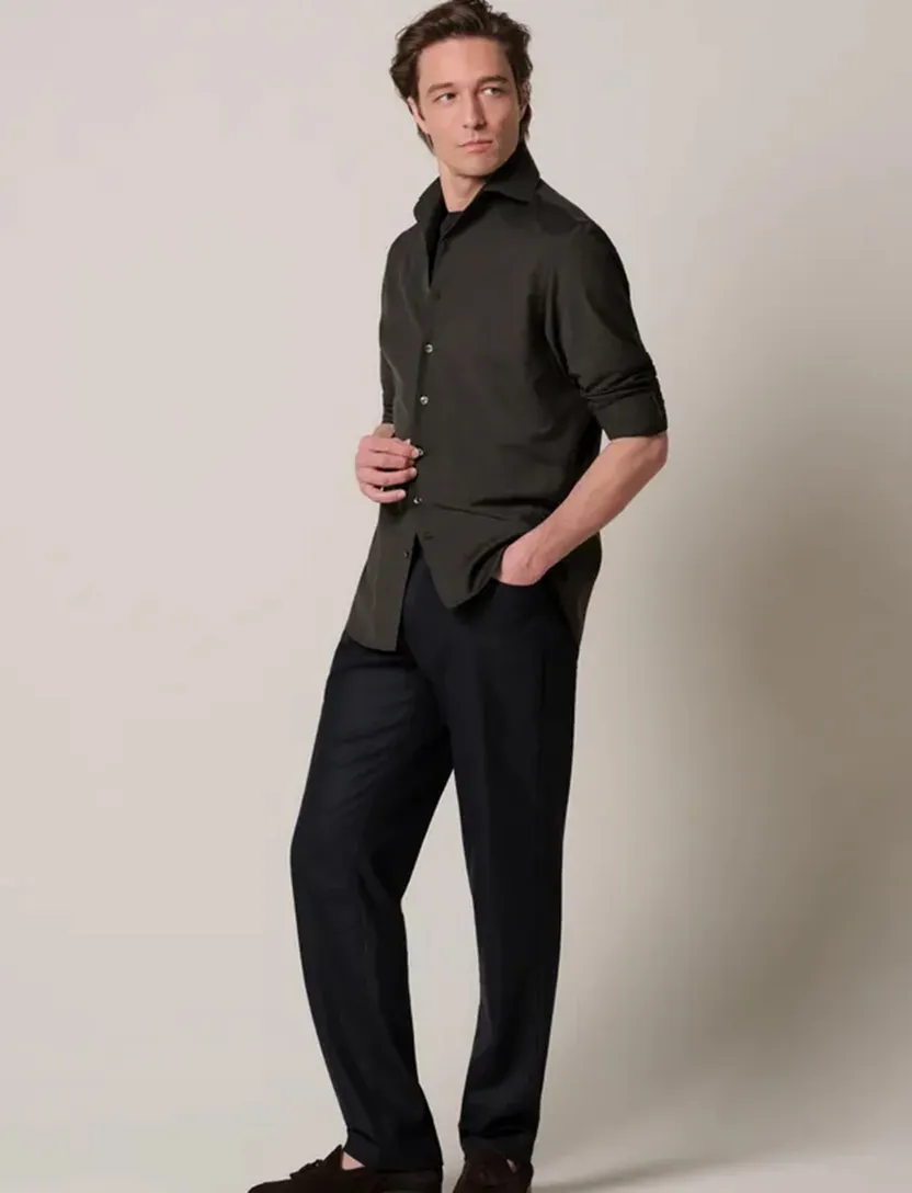 Overhemd Profuomo Slim Fit bruin wol