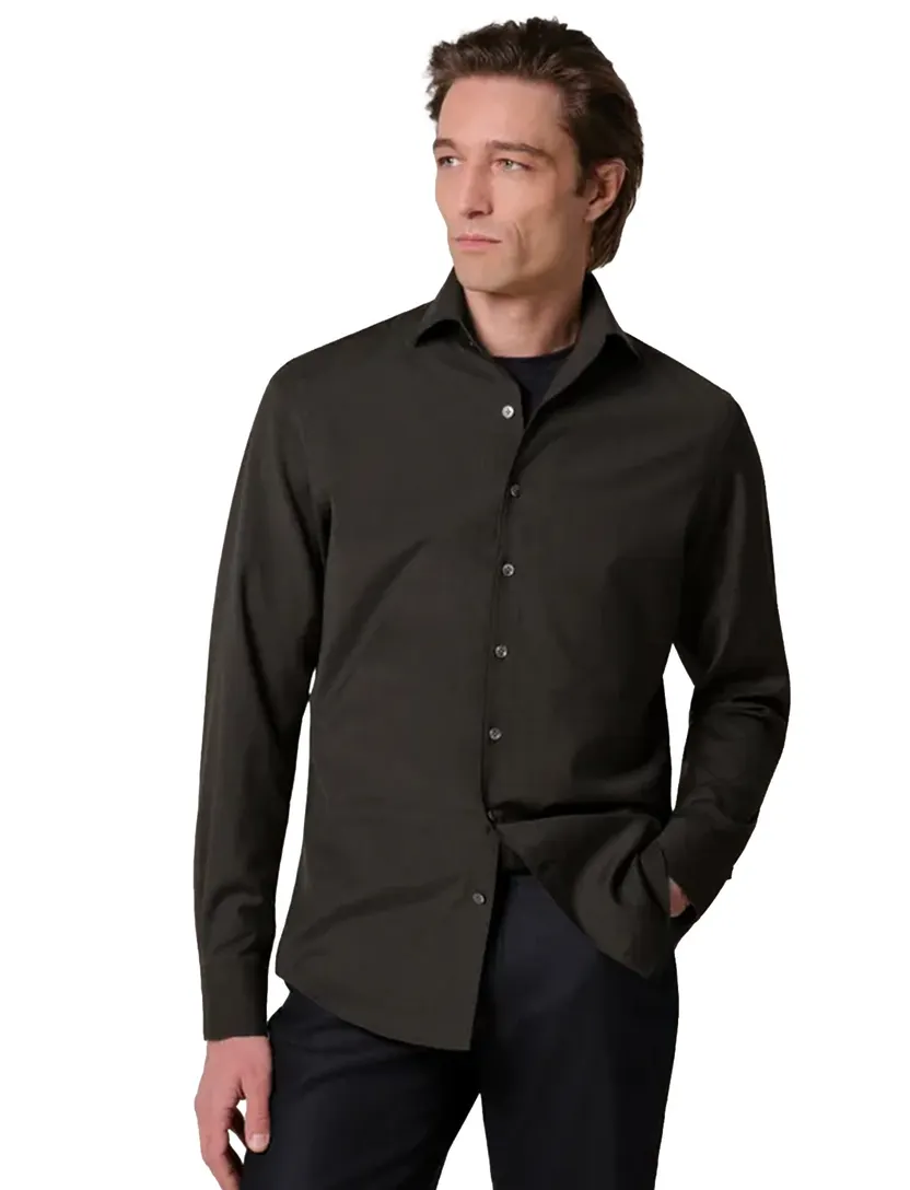 Overhemd Profuomo Slim Fit bruin wol