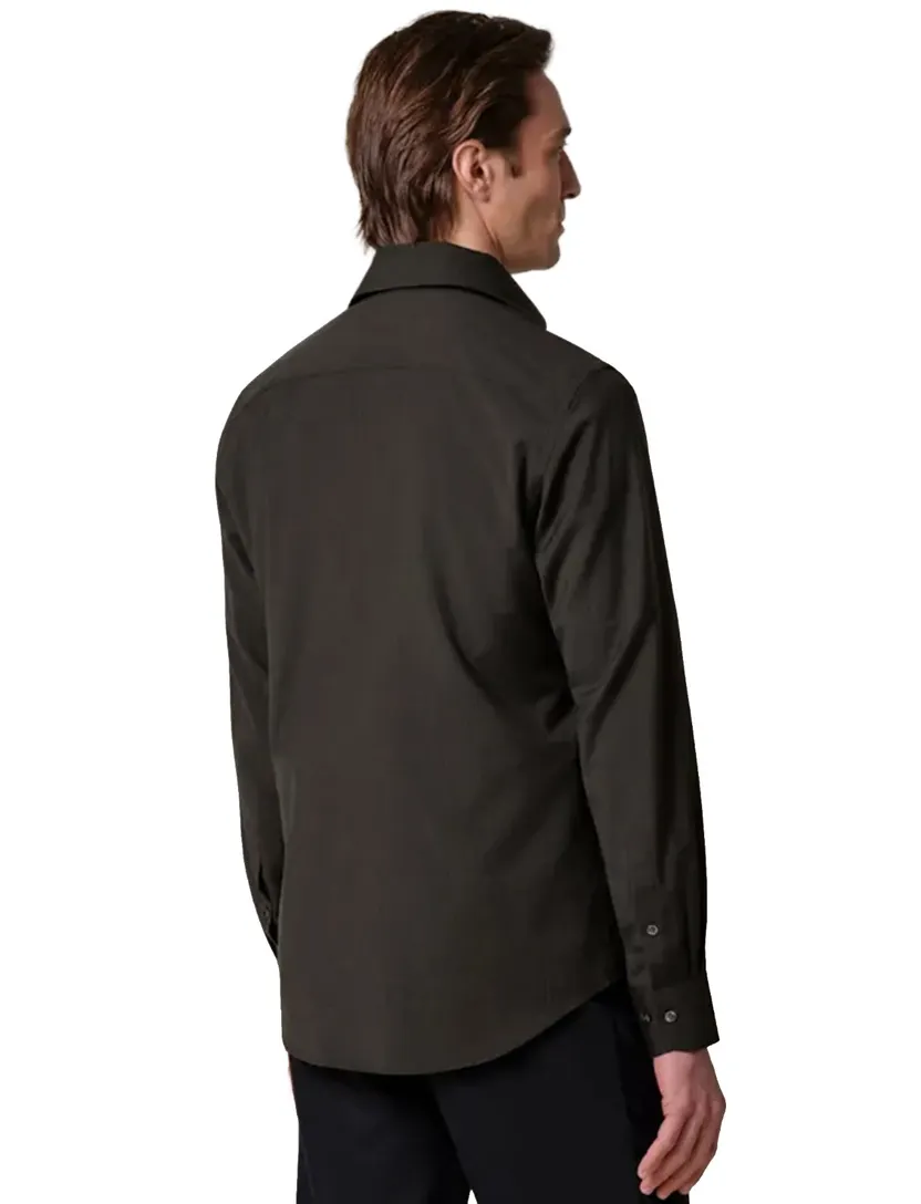 Overhemd Profuomo Slim Fit bruin wol