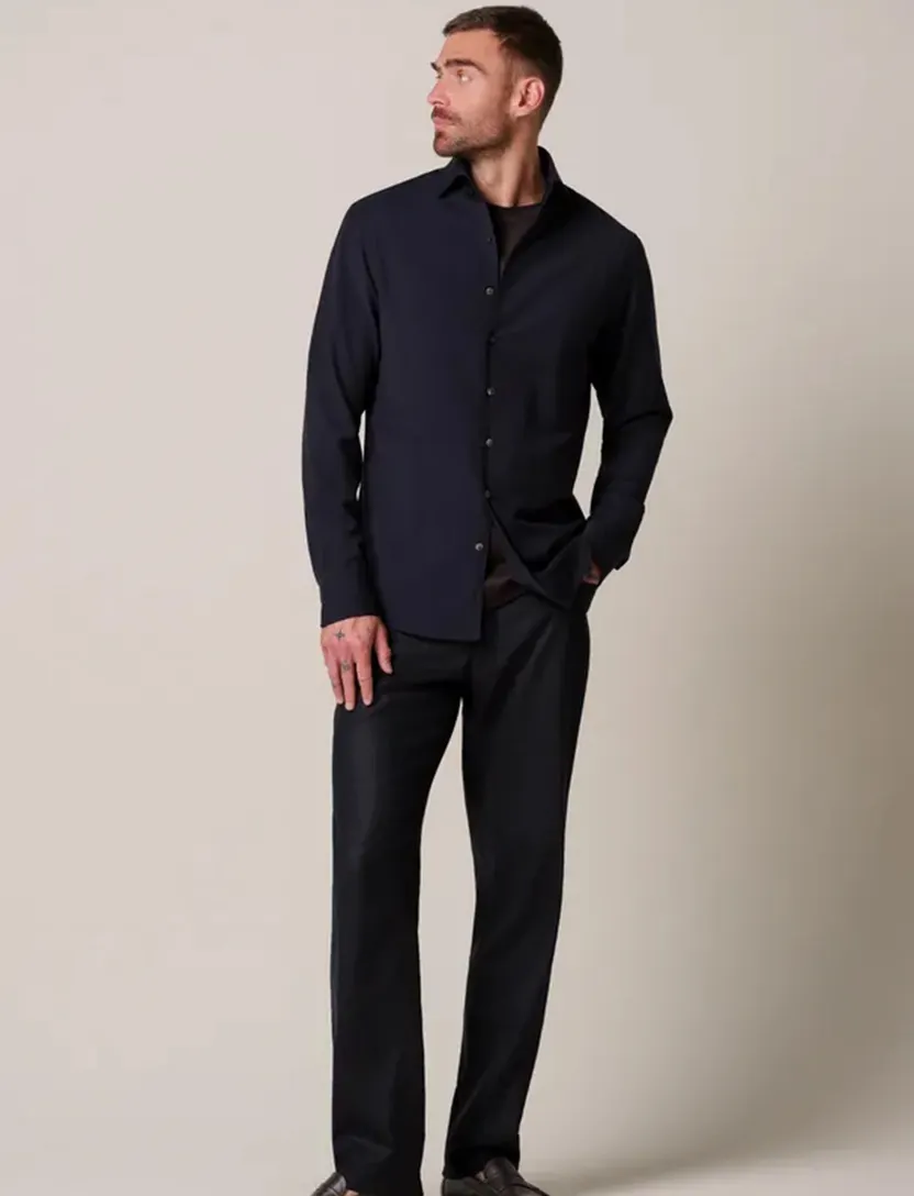 Overhemd Profuomo Slim Fit donkerblauw wol