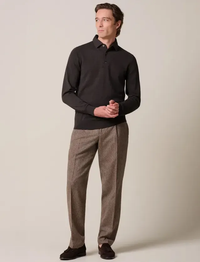 Poloshirt Profuomo bruin POLO ONE PIECE LS D BROWN