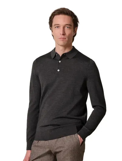 Profuomo Profuomo poloshirt antraciet merinowol gebreid
