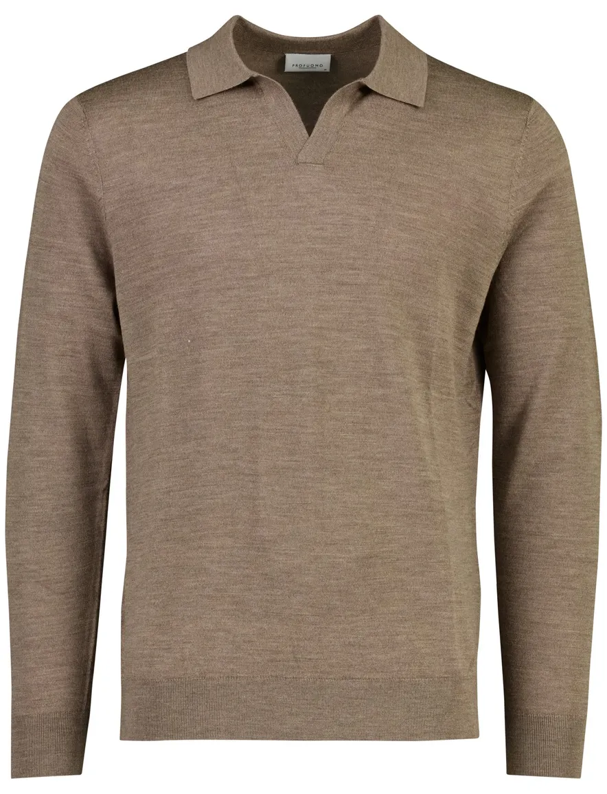 Trui Profuomo bruin POLO OPEN COLLAR LS BROWN