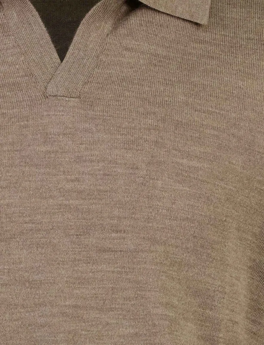 Trui Profuomo bruin POLO OPEN COLLAR LS BROWN