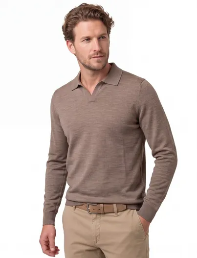 Profuomo Profuomo trui half zip bruin gemeleerd