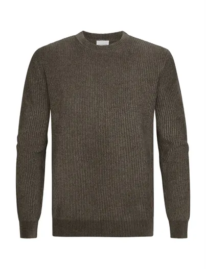 Profuomo Profuomo trui bruin ronde hals gebreid