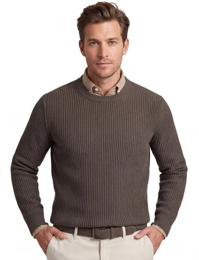 Profuomo Profuomo trui bruin ronde hals gebreid