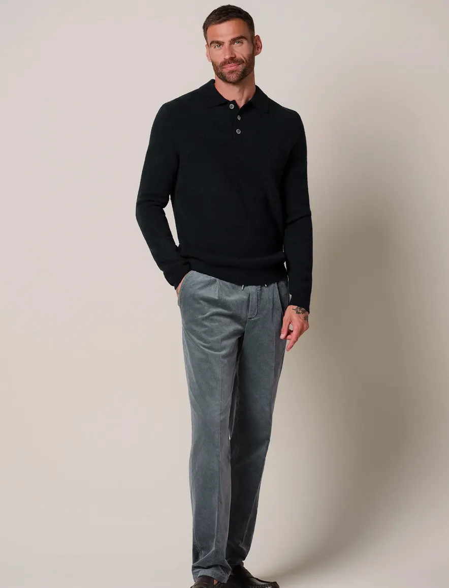 Profuomo poloshirt donkerblauw wol gebreid