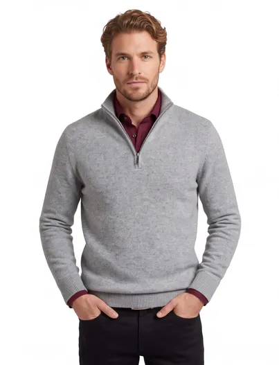 Profuomo Profuomo half zip grijs gebreid