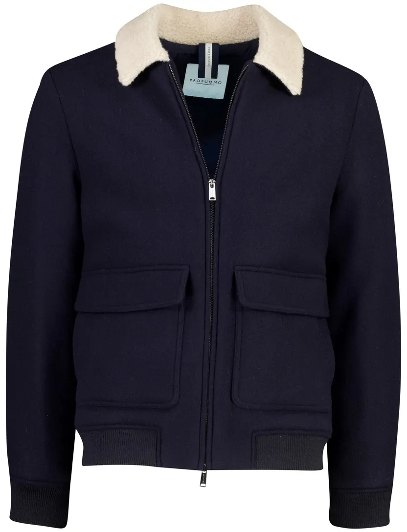 Bomberjack Profuomo donkerblauw lammy kraag