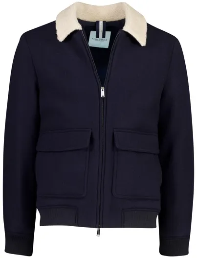 Profuomo Profuomo bomberjack donkerblauw met lammy kraag