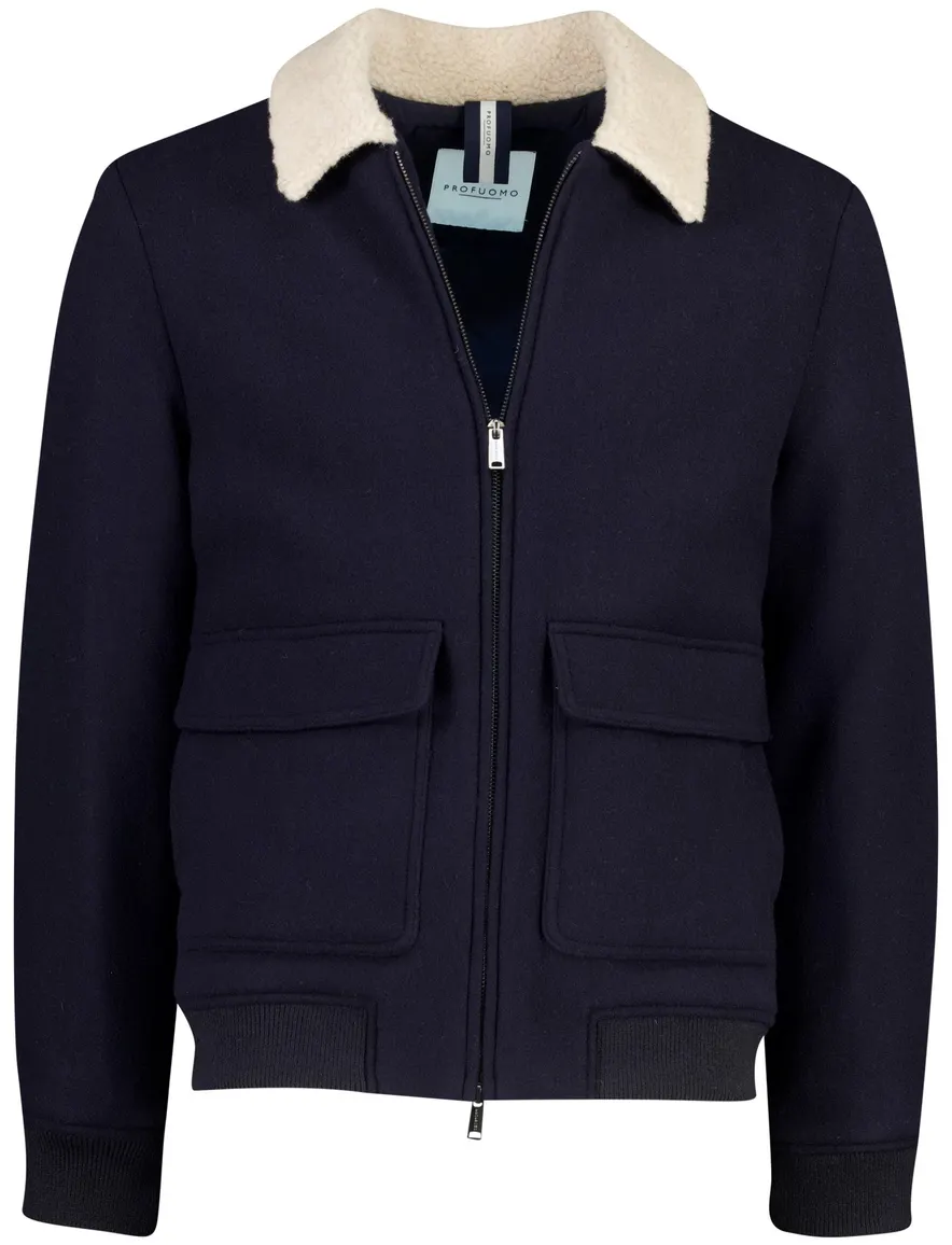 Profuomo bomberjack donkerblauw met lammy kraag