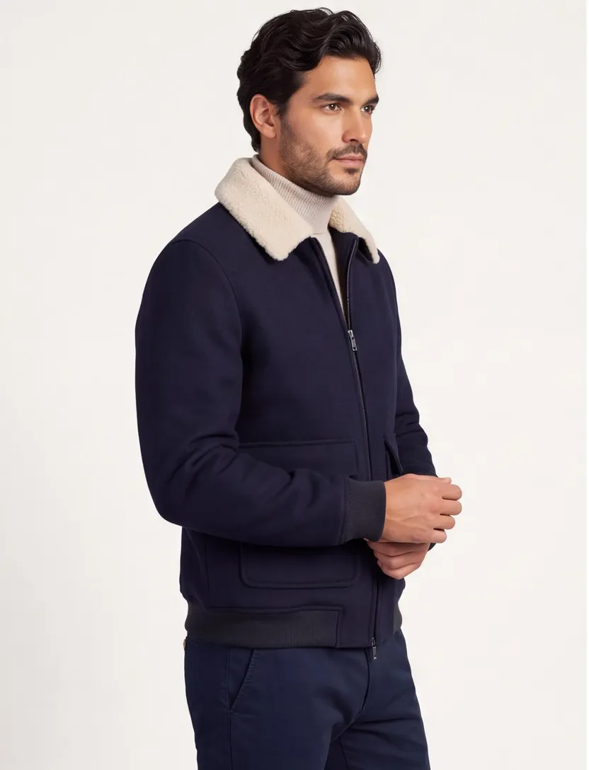 Bomberjack Profuomo donkerblauw lammy kraag