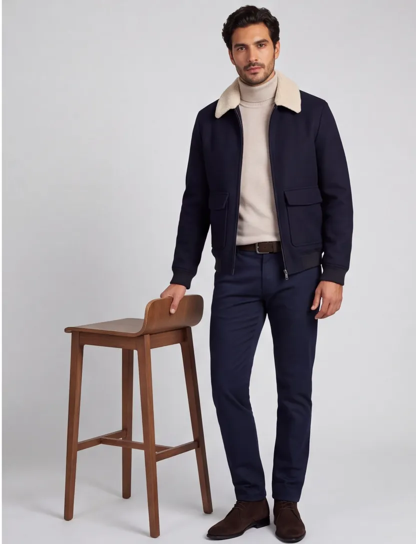 Bomberjack Profuomo donkerblauw lammy kraag