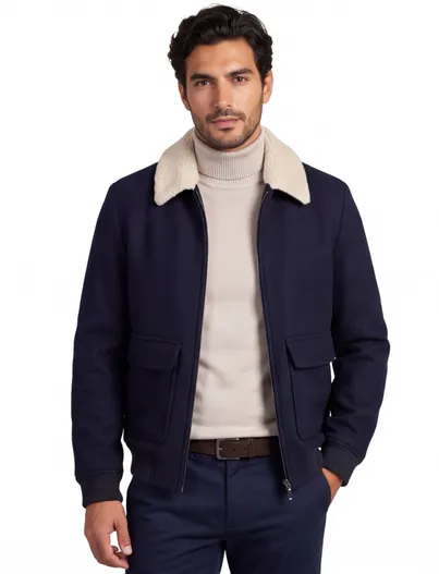 Profuomo Bomberjack Profuomo donkerblauw lammy kraag