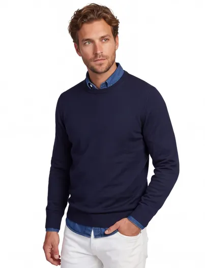 Profuomo Profuomo trui donkerblauw wol ronde hals