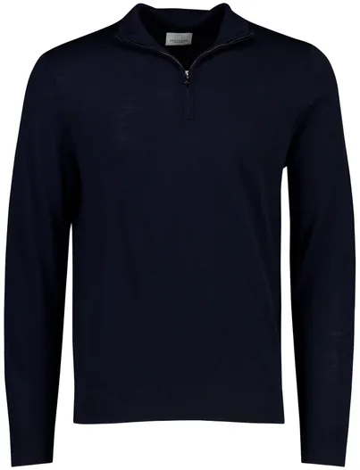 Profuomo Profuomo trui half zip donkerblauw gebreid