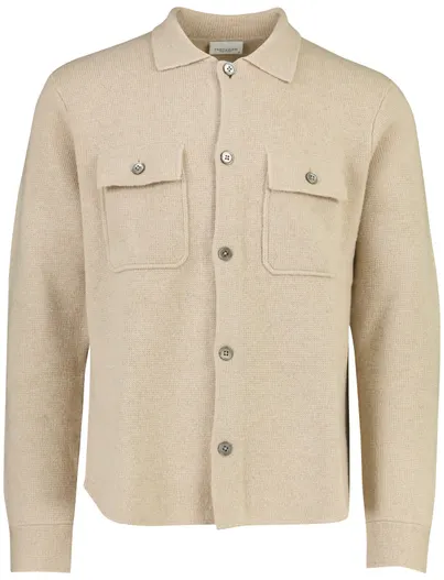 Profuomo Profuomo overshirt beige wol gebreid met borstzak